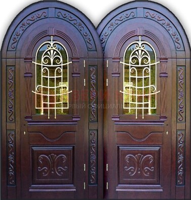 Индивидуальная арочная дверь со стеклом и ковкой ДА-19 в Ивантеевке
