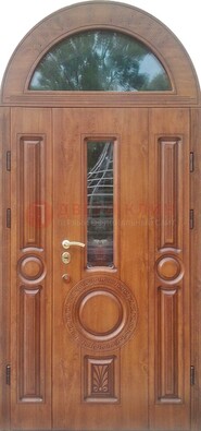 Двустворчатая железная дверь МДФ со стеклом в форме арки ДА-52 в Ивантеевке