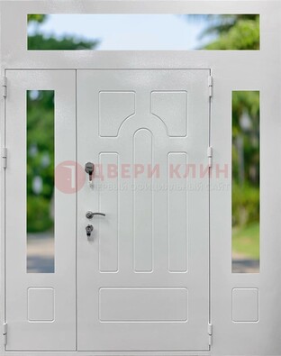 Белая стальная дверь порошок со стеклом и фрамугами ДФГ-11 в Ивантеевке