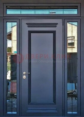 Черная металлическая дверь с фрамугой и филенкой ДФГ-19 в Ивантеевке