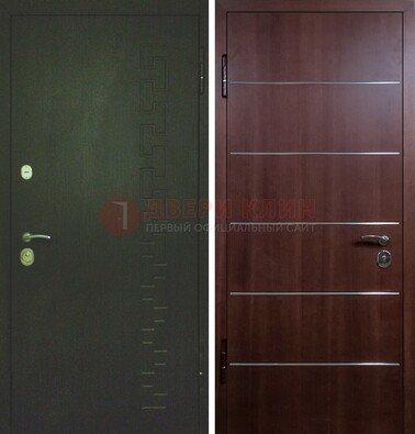 Темная металлическая дверь с МДФ ламинат с молдингами внутри ДМ-16 в Коломне