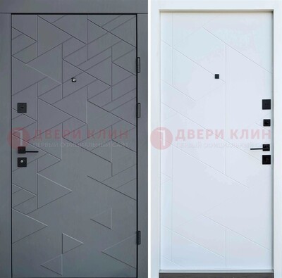 Серая металлическая дверь МДФ с узором  ДМ-224 в Ивантеевке