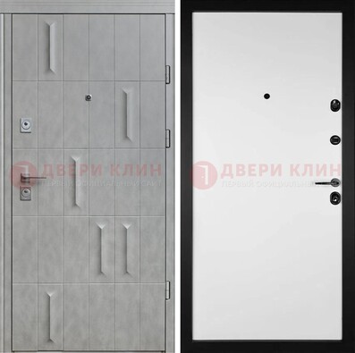 Серая стальная дверь с рисунком МДФ и внутри Белый ясень ДМ-280 в Ивантеевке