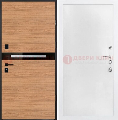 Железная коричневая дверь с МДФ в белом цвете ДМ-313 в Ивантеевке