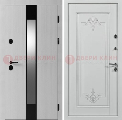 Белая металлическая дверь МДФ с зеркальной вставкой ДМ-324 в Ивантеевке
