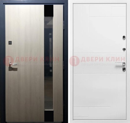 Светлая металлическая дверь МДФ с зеркальной вставкой  ДМ-329 в Ивантеевке
