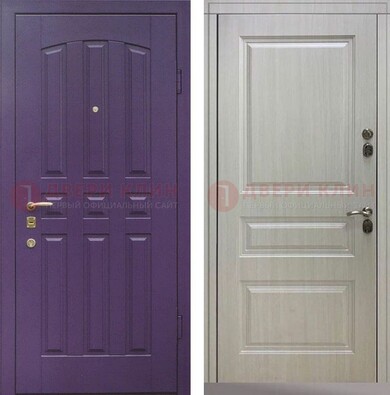 Фиолетовая железная дверь с филенчатами МДФ ДМ-374 в Ивантеевке