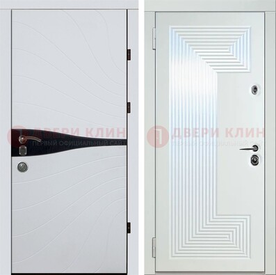 Белая железная дверь с МДФ в стиле хайтек ДМ-413 в Ивантеевке