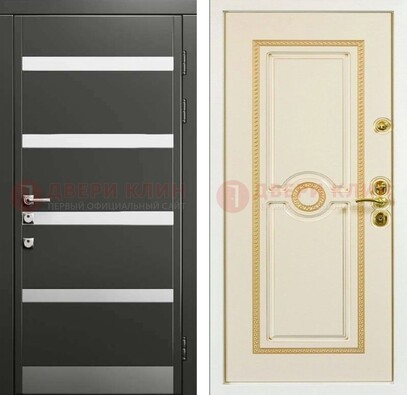 Металлическая дверь с серой и белой МДФ ДМ-419 в Ивантеевке