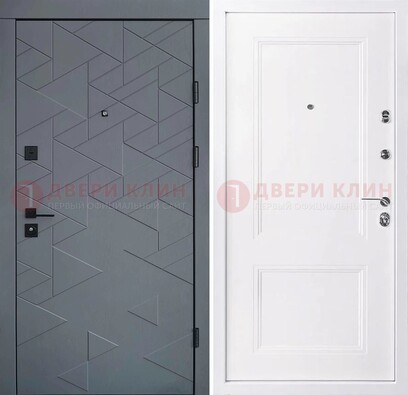 Серая железная дверь с белой МДФ внутри ДМ-445 в Ивантеевке
