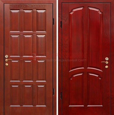 Красная металлическая дверь с массивом дуба ДМД-15 в Ивантеевке