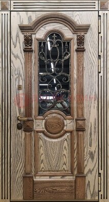 Железная дверь с массивом дуба со стеклом и ковкой ДМД-47 в Ивантеевке