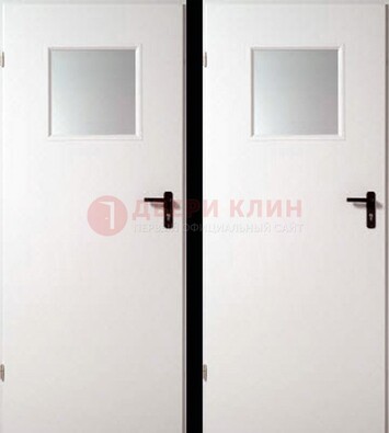 Белая железная противопожарная дверь с декоративной вставкой ДПП-6 в Дмитрове