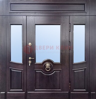 Филенчатая металлическая дверь с панелью МДФ и стеклом ДПР-102 в Ивантеевке