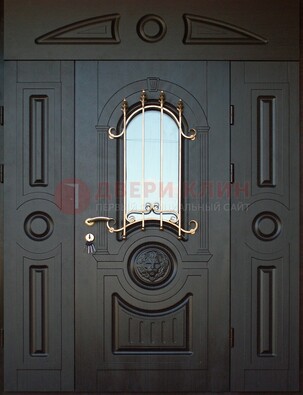 Парадная железная дверь Винорит со стеклом и ковкой ДПР-103 в Ивантеевке