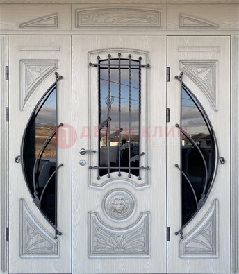 Большая парадная дверь Винорит со стеклом и ковкой ДПР-108 в Ивантеевке