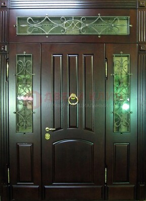 Стальная парадная дверь со стеклом и ковкой ДПР-18 для деревянного дома в Ивантеевке