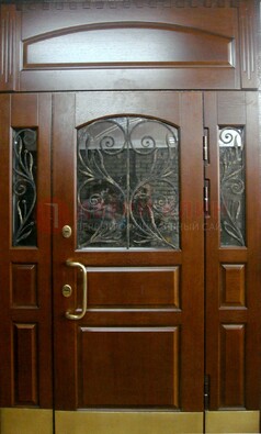 Стальная парадная дверь со вставками из стекла и ковки ДПР-30 в коттедж в Ивантеевке