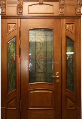 Парадная дверь со стеклянными вставками и ковкой ДПР-36 для дома в Ивантеевке