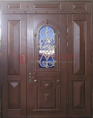 Стальная парадная дверь со стеклом и ковкой ДПР-4 для коттеджа в Ивантеевке