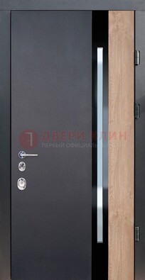 Черная металлическая дверь МДФ со стеклом ДС-14 в Ивантеевке