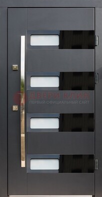 Черная стальная дверь МДФ хайтек со стеклом ДС-16 в Ивантеевке