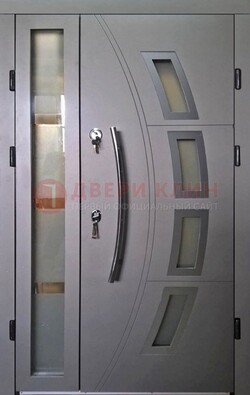 Серая железная дверь для дома со стеклом ДС-17 в Ивантеевке
