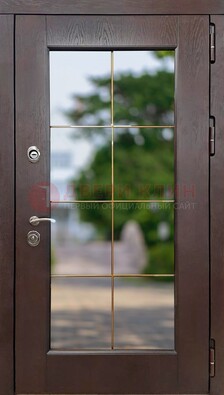 Коричневая стальная дверь со стеклом ДС-19 в Ивантеевке