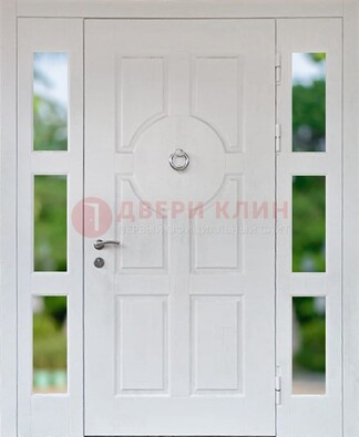 Белая стальная дверь со стеклом и фрамугами ДС-20 в Ивантеевке