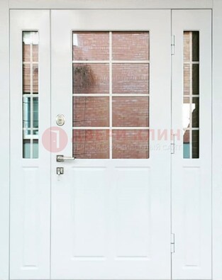 Белая стальная дверь со стеклом и фрамугами ДС-27 в Ивантеевке