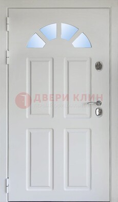 Белая стальная дверь МДФ со стеклом для дома ДС-37 в Ивантеевке