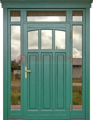 Зеленая металлическая дверь МДФ со стеклом ДС-43 в Ивантеевке