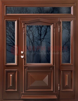 Коричневая металлическая дверь со стеклом ДС-67 в Ивантеевке
