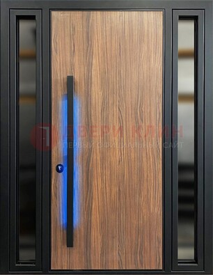Коричневая металлическая дверь со стеклом ДС-69 в Ивантеевке