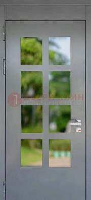 Серая металлическая дверь со стеклом ДС-78 в Ивантеевке