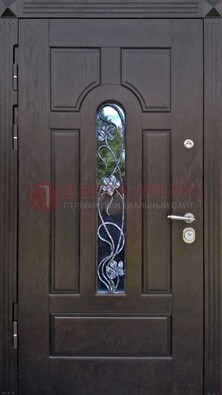 Металлическая дверь со стеклом и ковкой в цвете венге ДСК-142 в Ивантеевке