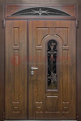 Большая металлическая дверь со стеклом и ковкой ДСК-145 в Ивантеевке