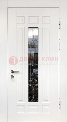 Белая стальная дверь винорит со стеклом и ковкой ДСК-191 в Ивантеевке