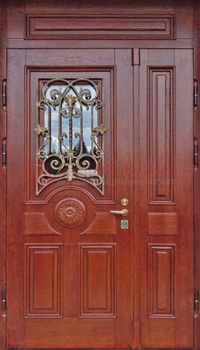 Филенчатая железная дверь со стеклом и ковкой ДСК-204 в Ивантеевке