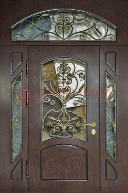 Входная дверь Винорит со стеклом и ковкой и фрамугами ДСК-213 в Ивантеевке