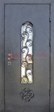 Темная стальная дверь Порошок со стеклом и ковкой ДСК-217 в Ивантеевке