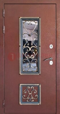 Уличная дверь Порошок со стеклом и ковкой для дома ДСК-218 в Ивантеевке