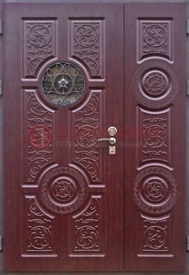 Красная железная дверь Винорит со стеклом и ковкой ДСК-235 в Ивантеевке