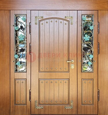 Железная дверь Винорит со стеклом и ковкой лозы ДСК-236 в Ивантеевке