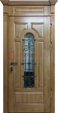 Металлическая дверь массив со стеклом и ковкой для дома ДСК-246 в Ивантеевке