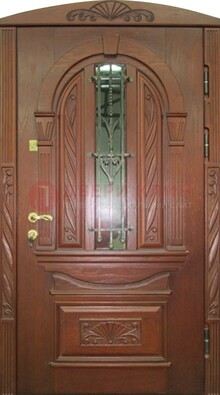 Узорная железная дверь массив со стеклом и ковкой ДСК-247 в Ивантеевке