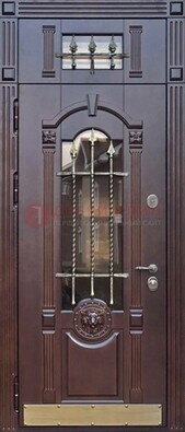 Металлическая дверь массив со стеклом и ковкой с фрамугой ДСК-249 в Ивантеевке