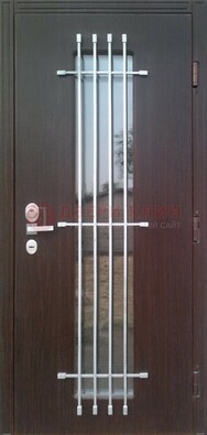 Современная стальная дверь с Виноритом стеклом и ковкой ДСК-262 в Пскове