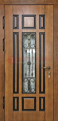 Двухцветная железная дверь Винорит со стеклом и ковкой ДСК-264 в Ивантеевке