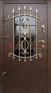 Стальная дверь Порошок со стеклом и ковкой для дома ДСК-280 в Ивантеевке